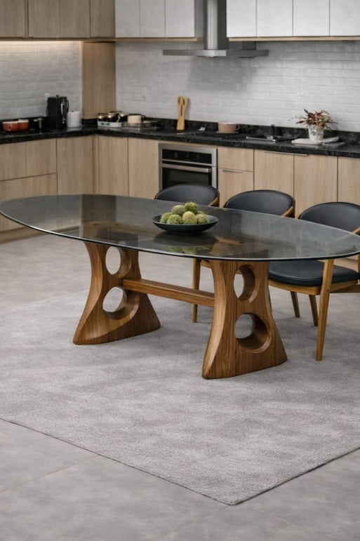 02 Pés de Mesa Exclusivos em Madeira Maciça FREIJÓ medidas (Altura: 74cm Espessura: 10cm Largura Base Topo: 51cm Largura Base Chão: 55cm Cintura: 21cm) com Travessa medidas(Altura: 8cm Espessura: 5cm) Acabamento Acetinado