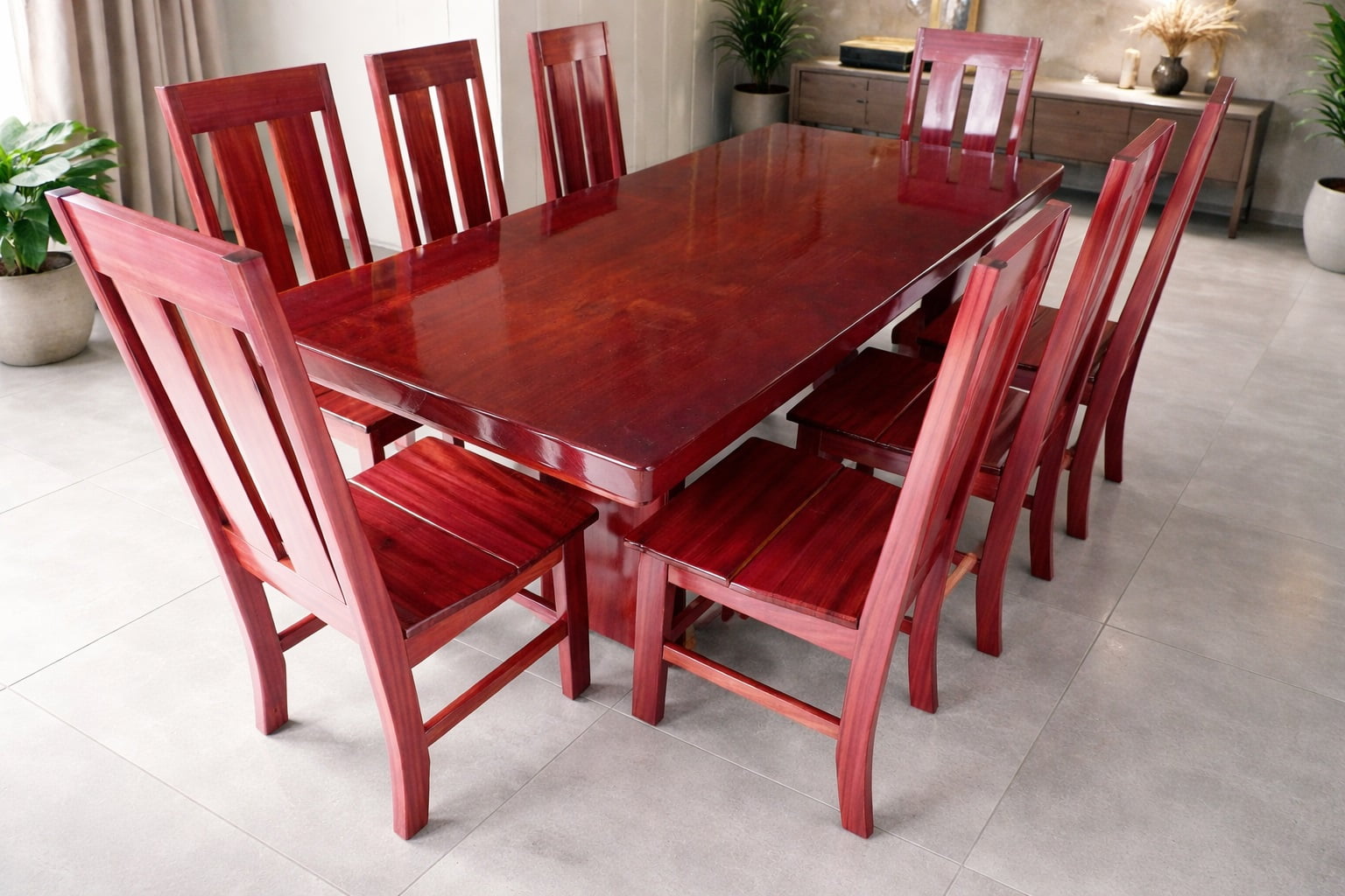 Conjunto Mesa Rústica (250cm x 85cm) com 8 Cadeiras Coloniais Rústicas de Madeira Maciça de Roxão – Acabamento Verniz PU incolor Auto Brilho - 08 lugares