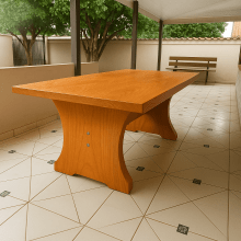 Conjunto Mesa Rústica Jantar (200cm x 85cm X 6cm) com 2 Bancos Rústicos com Encosto (200cm X 36cm X 4cm) de Madeira Maciça de Tauari – 6 lugares
