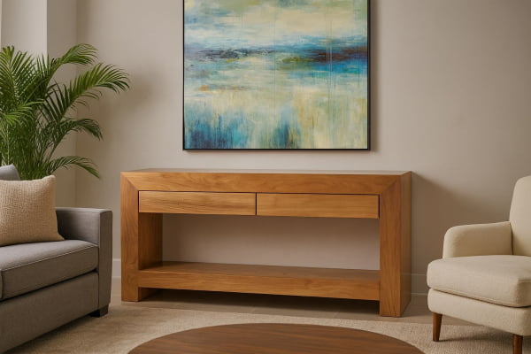 Aparador em Madeira Maciça de Jequitibá Medidas (200cm x 90cm x 40cm) com 2 Gavetas - Acabamento em Verniz Auto-Brilho Incolor - Cor Natural da Madeira