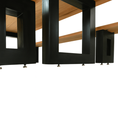 Mesa Rústica Madeira Maciça de Jequitibá Tampão(350cm x 90cm x 5,5cm)   com 2 Bancos Laterais medidas(350cm x 36cm x 4cm) tudo com Pés de Ferro Metalom Preto 100mm x 100mm - Acabamento FOSCO - 12 Pessoas