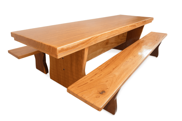 Conjunto Mesa Rústica Churrasco (300cm x 86cm x 6,5cm) com 2 Bancos Rústicos (300cm X 35cm x 5cm ) de Madeira Maciça de Angelim – 10 lugares