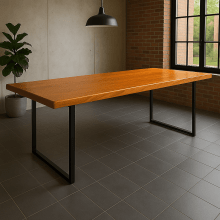 Conjunto Mesa Rústica Churrasco Tampão(250cm x 85cm x  6cm) Pés formato Torre,  com 2 Bancos Rústicos Tampão(250cm x 36cm x 4cm) de Madeira Maciça de Angelim – 10 lugares