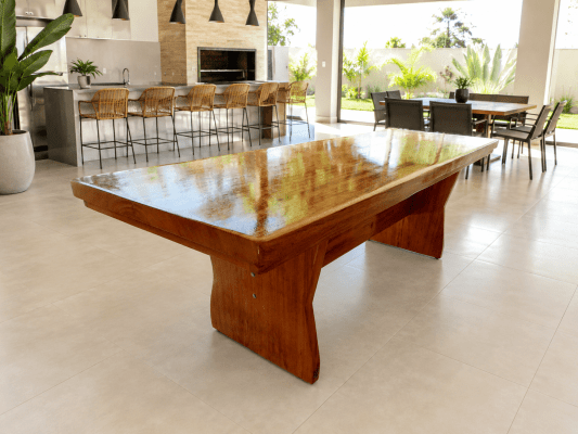 Mesa Rústica Angelim Pedra Tampo Medida (250cm x 85cm x 6cm) com Pés formato Taça - Acabamento Verniz Auto-Brilho - SEM BANCOS E SEM CADEIRAS - 08 Lugares Mesa Rústica Angelim Pedra Tampo Medida (250cm x 85cm x 6cm) com Pés formato Taça - Acabamento Verniz Auto-Brilho - SEM BANCOS E SEM CADEIRAS - 08 Lugares