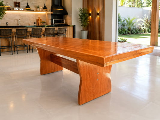 Mesa Rústica Angelim Pedra Tampo Medida (250cm x 85cm x 6cm) com Pés formato Taça - Acabamento Verniz Auto-Brilho - SEM BANCOS E SEM CADEIRAS - 08 Lugares Mesa Rústica Angelim Pedra Tampo Medida (250cm x 85cm x 6cm) com Pés formato Taça - Acabamento Verniz Auto-Brilho - SEM BANCOS E SEM CADEIRAS - 08 Lugares