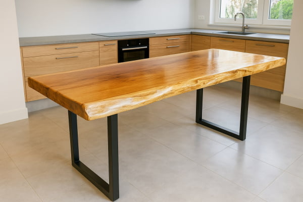 01 Conjunto de Mesa Rústica Tampão (250cm x 85cm x 5,5cm) Bordas Orgânicas no tampão e Pés da Mesa formato Taça com 02 Bancos Rústicos Tampão(250cm x 36cm x 4cm) - Madeira Garapeira – Acabamento Verniz  - 08 Lugares