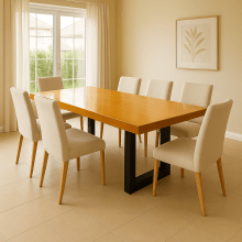 Conjunto Mesa Rústica de Madeira Maciça de Garapeira (300cm x 90cm x 6cm) com 2 Bancos Rústicos (300cm X 38cm x 4cm) com Pés de ferro Metalom 100mm x 100mm  –  Acabamento Verniz PU Brilho - 10 lugares