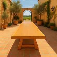 Conjunto Mesa Rústica Madeira Maciça  Tampão (500cm x 90cm x 5,5cm) com 16 Cadeiras Rústicas Coloniais Coloridas de Madeira Maciça de Garapeira - 16 lugares