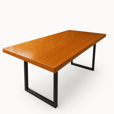 Mesa Rústica Madeira Maciça Garapeira Tampão(200cm x 85cm x 6cm) com Pés em Ferro Metalom 40mm x 60mm Preto Pintura Industrial  – Acabamento Verniz Auto Brilho na cor Cedro - 06 lugares