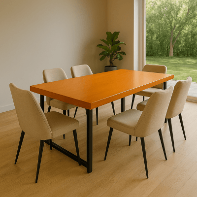 Mesa Rústica Madeira Maciça Garapeira Tampão(200cm x 85cm x 6cm) com Pés em Ferro Metalom 40mm x 60mm Preto Pintura Industrial  – Acabamento Verniz Auto Brilho na cor Cedro - 06 lugares
