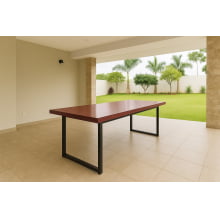 Conjunto Mesa Rústica (200cm x 85cm x 5cm) com 2 Bancos Rústicos (200cm X 36 x 4cm) de Madeira Maciça de Roxão – 6 lugares