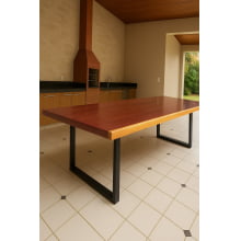 Conjunto Mesa Rústica (200cm x 85cm x 5cm) com 2 Bancos Rústicos (200cm X 36 x 4cm) de Madeira Maciça de Roxão – 6 lugares