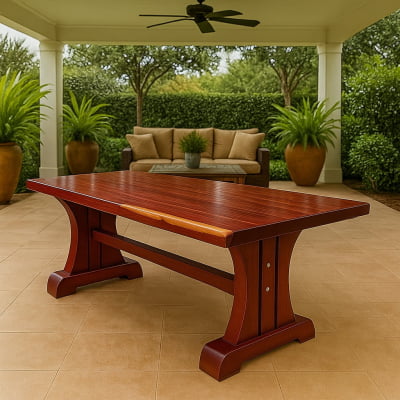 Conjunto Mesa Rústica (250cm x 90cm x 6cm) Pés Formato Torre, com 2 Bancos Rústicos (250 X 38) de Madeira Maciça de Roxão – 8 lugares