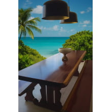 Conjunto Mesa Rústica (250cm x 90cm x 6cm) Pés Formato Torre, com 2 Bancos Rústicos (250 X 38) de Madeira Maciça de Roxão – 8 lugares