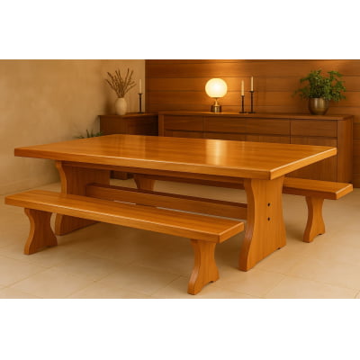 Conjunto Mesa Rústica (300 x 85) com 2 Bancos Rústicos (300 X 36) de Madeira 100% Maciça – 10 lugares