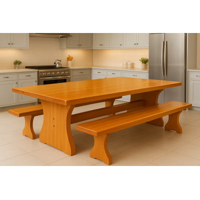 Conjunto Mesa Rústica (300 x 85) com 2 Bancos Rústicos (300 X 36) de Madeira 100% Maciça – 10 lugares